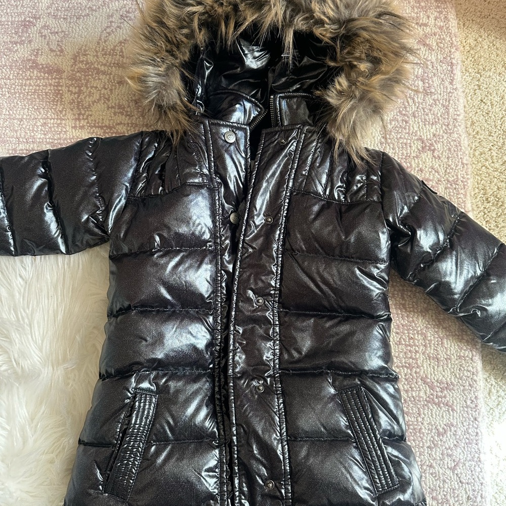Appaman Glossy Black Puffer Jacket with Faux Fur Trim
